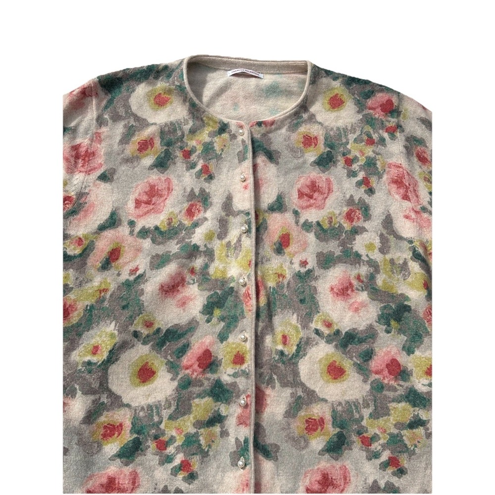 Frances Valentine Angora Wool Floral Button-Up Cardigan‎ Sweater Knit Women's XL - Picture 2 of 9
